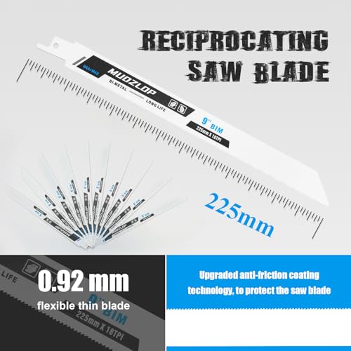 Image of 10 Pack 9 inch Reciprocating Saw Blades Set,18TPI High Carbon Saw Blades,Metal Saw Blades with Organizer Case (10, 18TPI /9 inch)