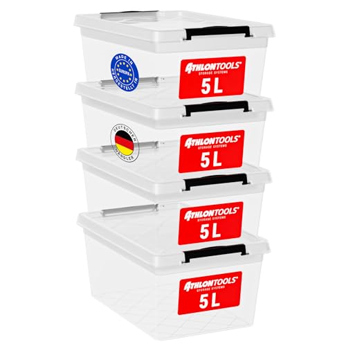 ATHLON TOOLS 4 cajas de almacenamiento de 5 L con tapa, aptas par...
