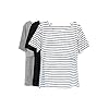 Smallshow-Womens-Maternity-Nursing-Tops-Short-Sleeve-Breastfeeding-Clothes Smallshow 3 Pcs Maternity Nursing T-Shirt Nursing Tops White Stripe-Black-Grey Medium