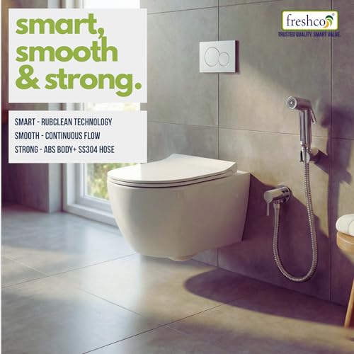 Image of Freshco Cubo Health Faucet for Toilet (Pack of 2 Guns) | Handheld Bidet Sprayer Heads | High Pressure Jet Spray | Rub-to-Clean Silicon Nozzles | Leak Proof Chrome Finish | Modern Square Design