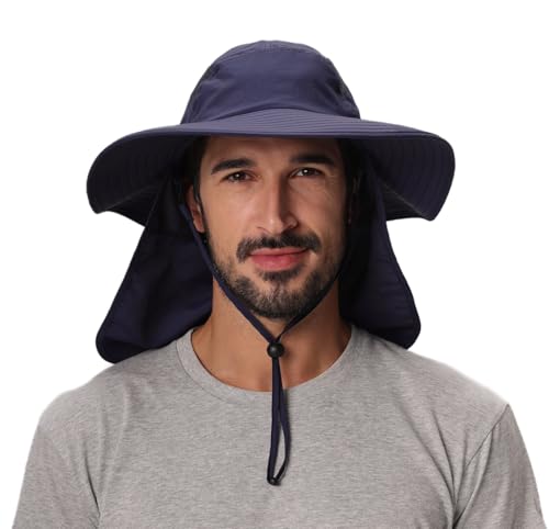 Image of Home Prefer Mens UPF 50+ Sun Protection Cap Wide Brim Fishing Hat with Neck Flap