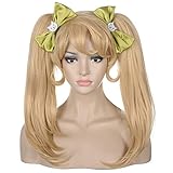 AMZCOS Short Blonde Wig with 2 Ponytails and 2 Bowknots for Women Girls Cosplay Halloween