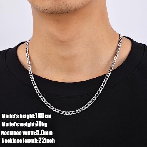 Fiusem Figaro Chains for Men Women, Silver Tone Mens Chain Necklaces, Wide 3.5/5/6/7/8/9.5mm Stainless Steel Chain Necklace for Men Women2
