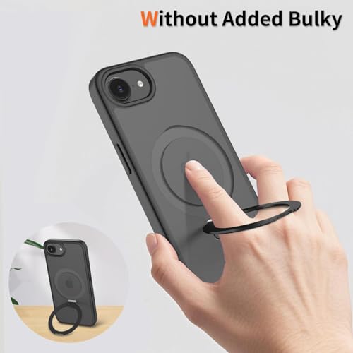 Image of Magnetic for iPhone 16E Case, 6.1 inch, Compatible with MagSafe, Rugged Kickstand, Not-Yellowing Military-Grade Protection, Matte Black