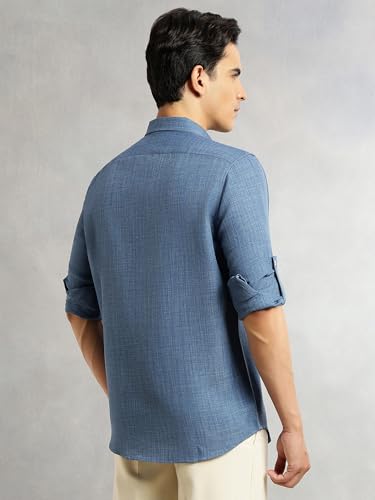 Image of Thomas Scott Men's | Solid | Textured Fabric | Full Sleeve | Slim Fit | Polyester-Blend | Spread Collar | Casual Shirt
