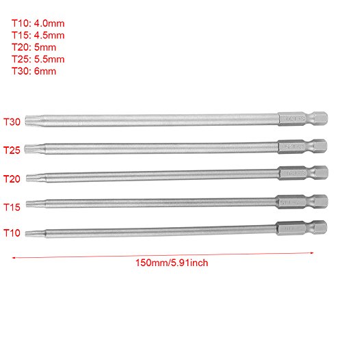 Nimomo Screwdriver Bits 5 Pcs 150mm 1/4" Hex Shank T10-T30 Magnetic Security Star BST Screwdriver Bits Kit - Image 2