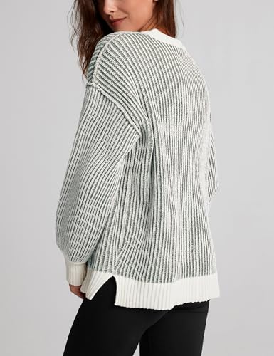 Image of Beyond Chenille Sweater for Women 2026 Winter Crew Neck Pullover Sweater Color Block Knit Tops