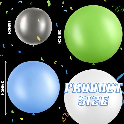 Image of Gejoy 24 Pcs Pool Giant Balloons 36 /24 /18 Inch Jumbo Large Big Latex Balloons Bulk with Ribbon for Pool Decorations Garland Arch Wedding Birthday Supply, Needs to Be Filled with Helium(Green,White)