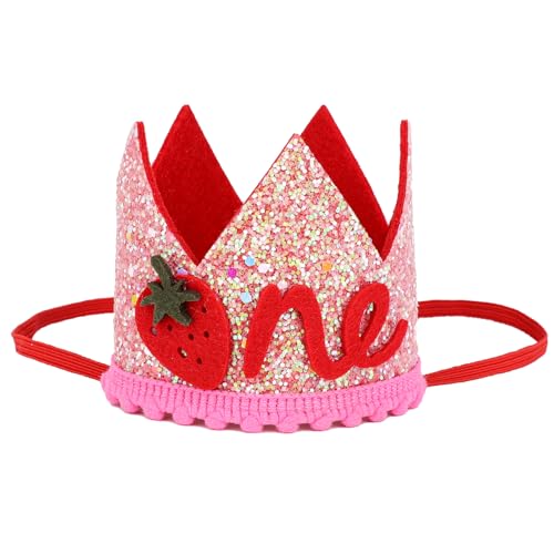 Tinoaly Corona Compleanno 1 Anno, Corona Rosa Glitterata con Bacche per il Primo Compleanno Decorazione per Feste a Tema Fragola Baby Shower