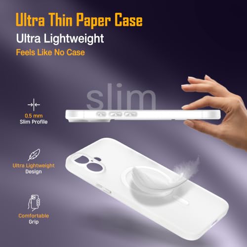 Image of ZAP CASE Paper Thin Case for iPhone 16 | Ultra-Slim 0.5 mm Back Cover | Metal Buttons | Lightweight | Matte Finish | Anti-Fingerprint | Scratch Resistant | Camera Protection | Magsafe | White