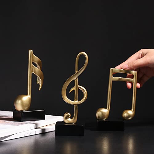 CINY 3 Stück Musiknote Ornament Musikalische Skulptur Statue Musik Noten schlüssel, Musikdekor, Harz-Musikskulptur-Set für Zuhause, Klavier, Geschenke, Souvenirs, Harz, Gold