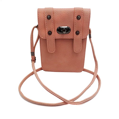 Ecokaki Frosted Leather Pouch For Phone 6" Mobile Phone Croosbody Small Bag For Women Pink