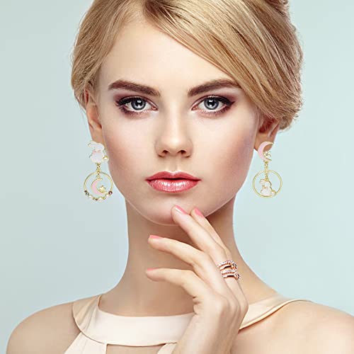 Bunny Earrings Kawaii Rabbit Jewelry Cute Earrings Aesthetic Hare Dangle Pearl Jewelry Earrings For Women Girls Christmas Easter Animal Gifts (Pink) #TOP3