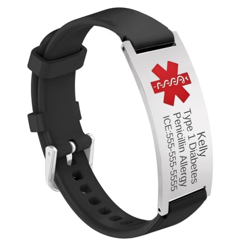 Custom Engraving Medical Alert Bracelet for Women,Personalized Seniors' Silicone Allergy Alert Information Bracelet