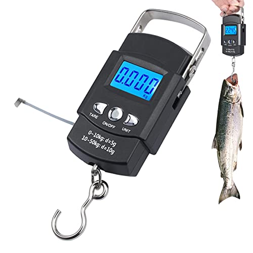 Hängewaage,Digital Fischerei Waage 50 kg/110lb mit Maßband,Gepäckwaage mit beleuchtetem LCD-Display,inklusive 2 AAA-Batterien,Elektronische Fischwaagen,Tragbare Kofferwaage,für Reisen/Familienleben