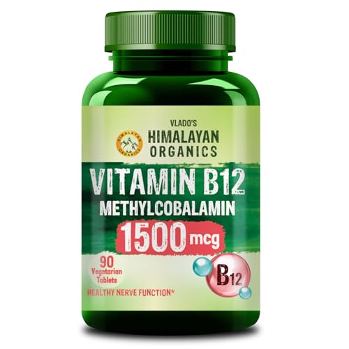 Vlado's Himalayan Organics Methylcobalamin Vitamin B12 1500mcg Supplement for Men & Women - 90 Veg Tablets