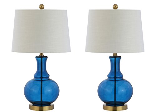 Best Seller JONATHAN Y JYL1068C-SET2 Lavelle 25" Glass LED Table Lamp Contemporary,Transitional for Bedroom, Living Room, Office, College Dorm, Coffee Table, Bookcase, CobaltBlue/BrassGold(Setof2)