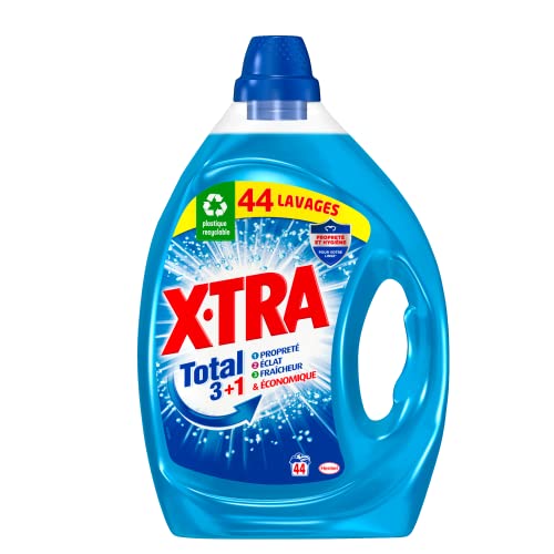 X•TRA Total 3+1 – Lessive Liquide Universelle– 44 Lavages (2.2L) – Lessive Linge Blanc et Couleur – Propreté du linge