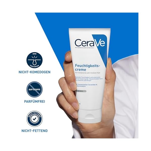 CeraVe Feuchtigkeitscreme für Körper und Gesicht, Creme für trockene bis sehr trockene Haut, Mit Hyaluron und 3 essenziellen Ceramiden, 1 x 177ml – Bild 4