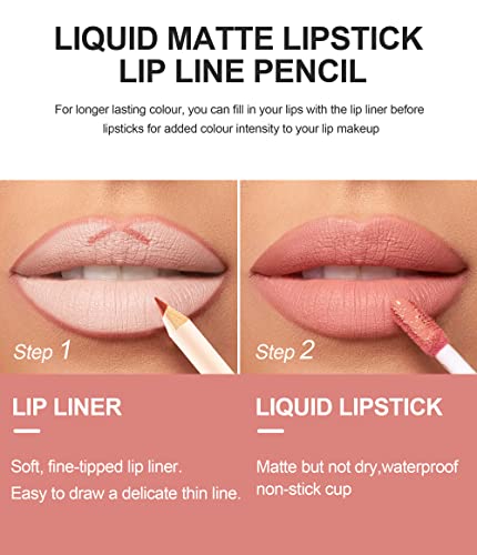 Easilydays Matte Lip Liner Pen And Velvet Lipstick Set, 12 Colors Lip Stain Long Lasting Waterproof, Non-Drying, Non Fading, Non-Stick Cup Lip Gloss High Pigment Red Peach Pink Apricot Amber Lip Gloss For Women Girls Lip Makeup (#08) #TOP3