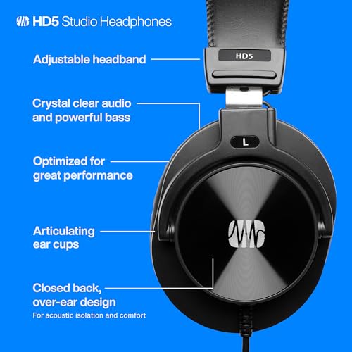 Image of PreSonus HD5 Professional Monitoring Headphones -Wired, Closed-Back, Over-Ear Studio Recording Headphones for Professional Mixing and Monitoring