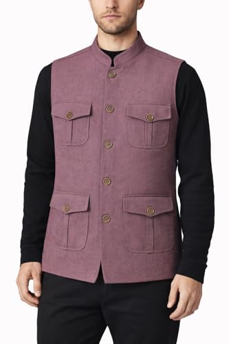 Image of LATEST CHIKAN Men's Nehru Jacket | Ethnic Waistcoat with Mandarin Collar | Premium Textured Fabric | Party, Wedding