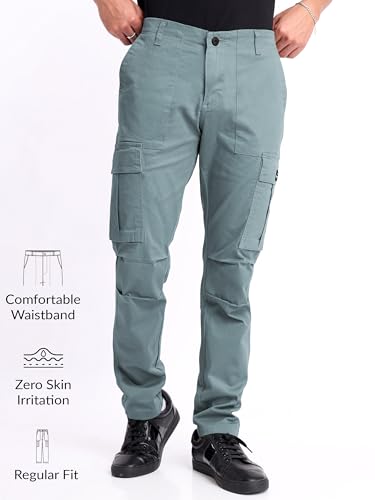 Image of Beyoung Cotton Lycra 6 Pocket Regular Fit Cargo Pants for Men | Cargo Trousers for Men