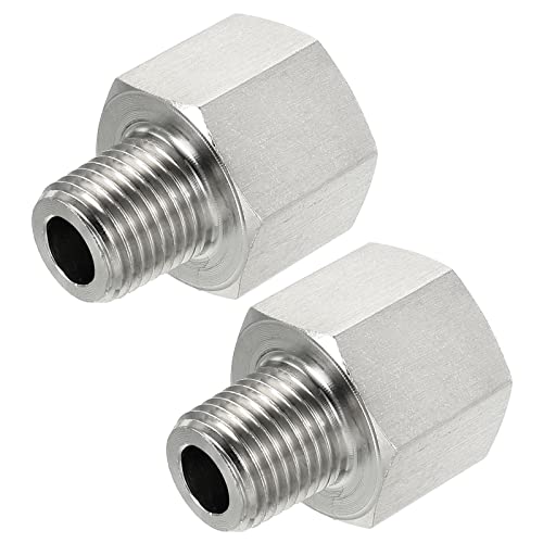 sourcing map Pipe Fitting Reducer Adapter, 1/4 PT Male to 3/8 PT Female Stainless Steel Reducing Thread Adapter, Pack of 2