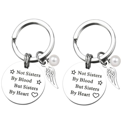 PERFETSELL 2 Stücke Schlüsselanhänger Beste Freundin Freund Freundschaft Geschenke Schlüsselbund mit Gravur Not Sisters by Blood, But Sisters by Heart für Geburtstags Mädchen Freund