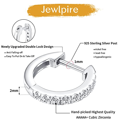 Jewlpire 925 Sterling Silver Post 14K Real Gold Plated Small Hoop Earrings For Women Girls, Hypoallergenic Lightweight 15Mm Cubic Zirconia Huggie Hoop Earrings Jewelry Gifts-Silver #TOP4