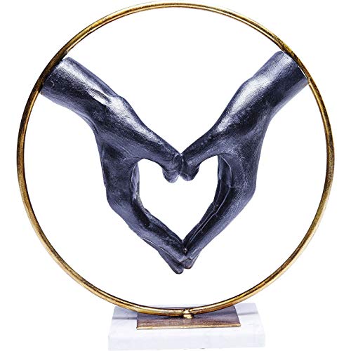 Kare Design objeto decorativo Elements Heart Hand, negro/oro, decoración, manos de corazón, base de mármol, 34x32x11 cm (h/w/d)