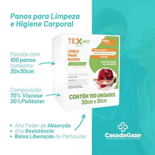 TEXMED, Lenço Para Banho de Leito Toalha Higiene Corporal 100 Unid
