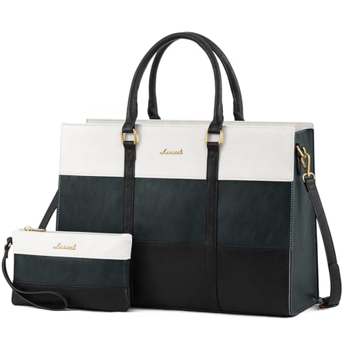 LOVEVOOK Laptop Bag for Women, 15.6 Inch Laptop Tote Bag, Vintage Leather Work Bags for Women, Waterproof Computer bag with Clutch Purse, Large Capacity Briefcase, Business Office Bag