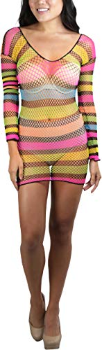 Image of ToBeInStyle Women's Stretch See Through Fishnet Novelty Mini Rave Party Dress