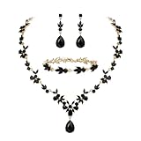 BriLove Wedding Jewelry Set for Women Bride, Y-Necklace Tennis Bracelet Dangle Earrings Crystal Teardrop Marquise Cluster for Bridal Bridesmaid Black