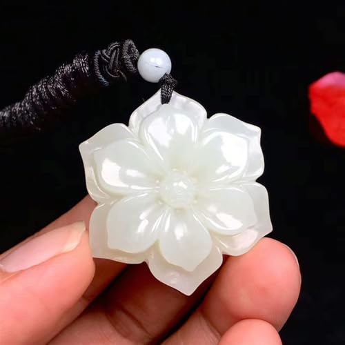 Natural White Jade Flower Pendant Jadeite Necklace Charm Jewellery Fashion Accessories Hand-Carved Luck Amulet Sweater Chain2
