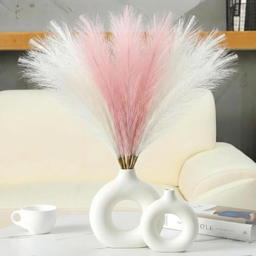 Image of Artificial Pampas Grass Set of 3 for Home Decor,Fluffy Dried Flower Stems for Vase Decoration, Boho Table Centerpiece, Artificial Flowers for Living Room Bedroom Office Decor