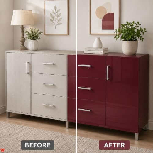 Image of WISDOM Maroon Glossy Self-Adhesive Wallpaper Waterproof, Easy to Clean & Peel and Stick Decorative Vinyl Sticker - Kitchen Cabinet, Wardrobe, Table & Home Decor(20x72 in)