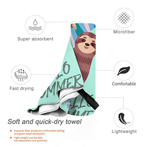 Dujiea Lightweight Beach Towels Quick Dry With Pocket, Hello Summer Cute Sloth Soft Microfiber Sand Free Pool Bath Outdoor Travel Towel For Camping Swimming Yoga Sports Girl Women Men Adults #TOP2