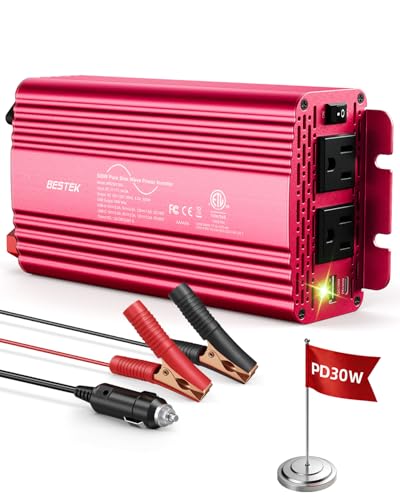 Bestek 500W Pure Sine Wave Power Inverter with PD30W & QC18W Inverter DC 12V to AC 110V for Solar RV Truck Outdoor Power Inverter with Dual AC to Camping Road Trips