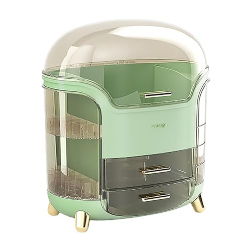 Organizer per cosmetici da piano di lavoro per con coperchio e cassetti per la cura della per e credenza Refer to da bagno verde pelle