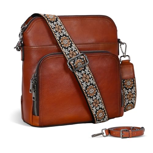 Image of Iswee Leather Crossbody Bags for Women Multi Pockets Medium Shoulder Bag Lightweight Functional Travel Purse
