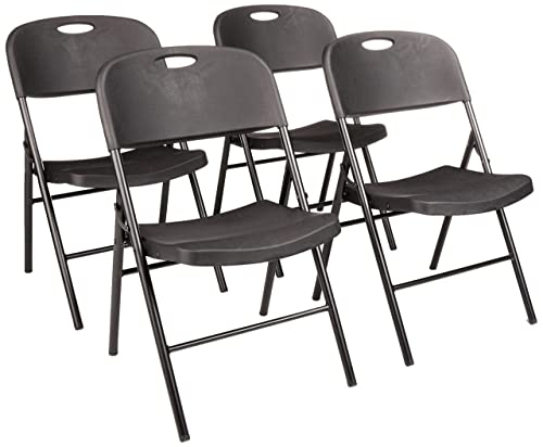 Amazon Basics - Silla de plástico plegable, capacidad de 157,5 kg, negro, set de 4