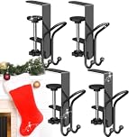 ZFFAFUR 4PCS Mantle Hanger Hook for Garland, Adjustable Heavy Duty Garland Hanger and Stocking Mantel Holders，No Drill Garland Fireplace Stocking Hanger, for Home Christmas Decoration (Black