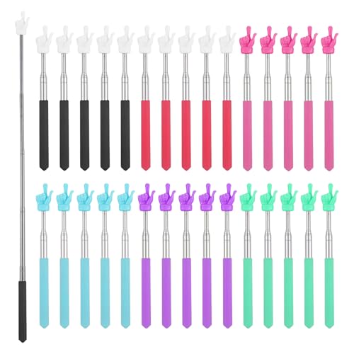 Wanmu 30 Pack Telescopic Teacher Pointer Finger Stick for Classroom, Retractable Hand Pointer, Extendable Mini Classroom Pointing Stick Extends to 21.85 Inches School Essentials Supplies (6 Colors)