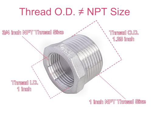 Adaptador NPT de 3/4 macho a hembra reductor de acero inoxidable en pack de 2 unidades 4