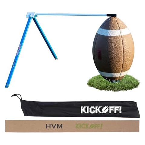 HVM Kickoff! Football Holder, Premium Football Kicking Tee for Field Goal Place Holder, Extra Point Kicking Tee, Football Tee for Any Size Football, Blue and White Cover