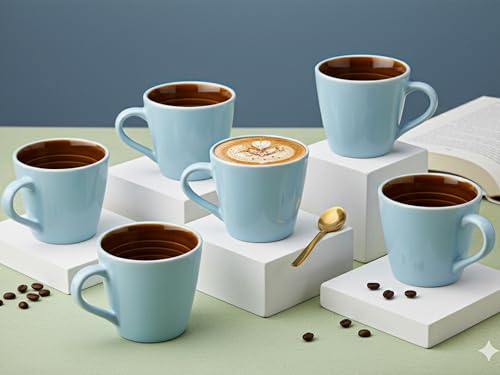 Image of Bodhi House Handcrafted Ceramic Tea Cup Set of 6 Pieces (175 Ml), Stoneware Coffee Mug, Microwave Safe Small Tea Cup, Glossy Finish, Ideal for Daily use, Casual Gatherings and Gifting, Arctic Blue