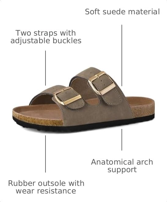 Image of mysoft Womens Flat Sandals Cork Footbed Slides with 2 Straps | Adjustable Buckle Slip On Comfortable Casual Light Weight Summer sandals