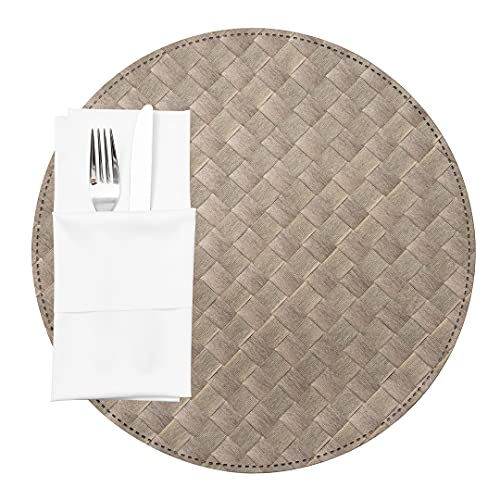 Restaurantware 15 in Round Light Brown Woven Plastic Placemats, 6 Count